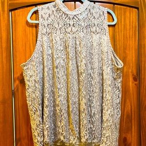 Lace high neck sleeveless tank top